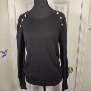MADISON + HUDSON Black Pearl Button Shoulder Knit Sweater Size Small